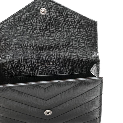Saint Laurent Grain De Poudre Matelasse Chevron Small Monochrome Monogram Envelope Wallet Black 6 of 8