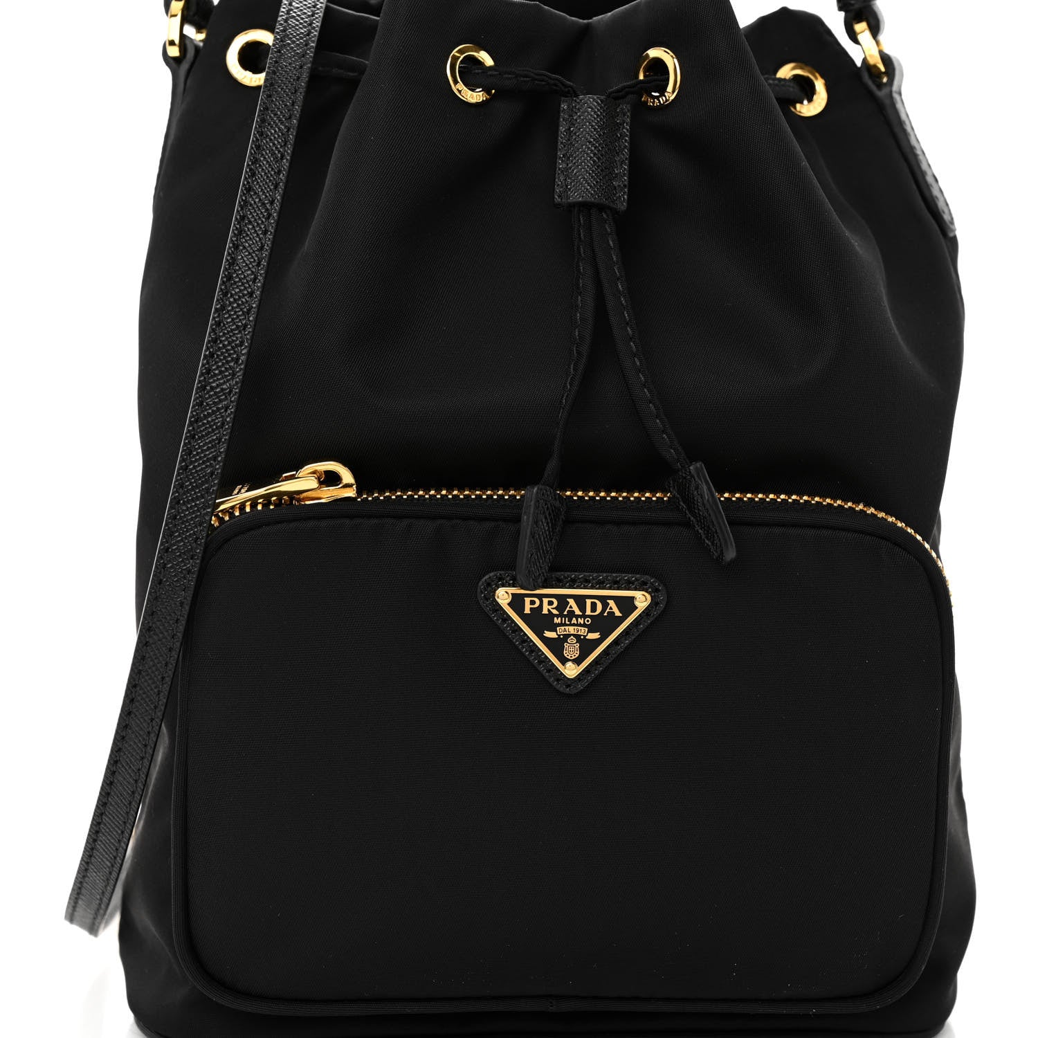 Prada Saffiano Tessuto Nylon Mini Bucket Crossbody Bag Black 7 of 9