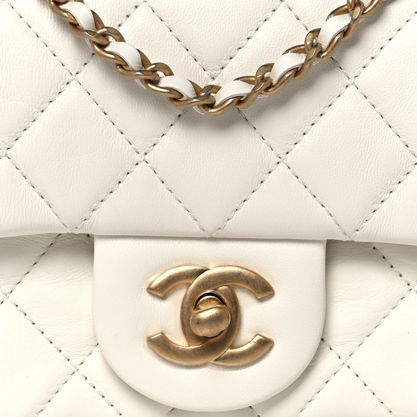 Lambskin Quilted Mini Rectangular Pearl Crush Flap White