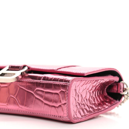 Balenciaga Metallic Shiny Calfskin Crocodile Embossed Hourglass Chain Bag Pink 9 of 10