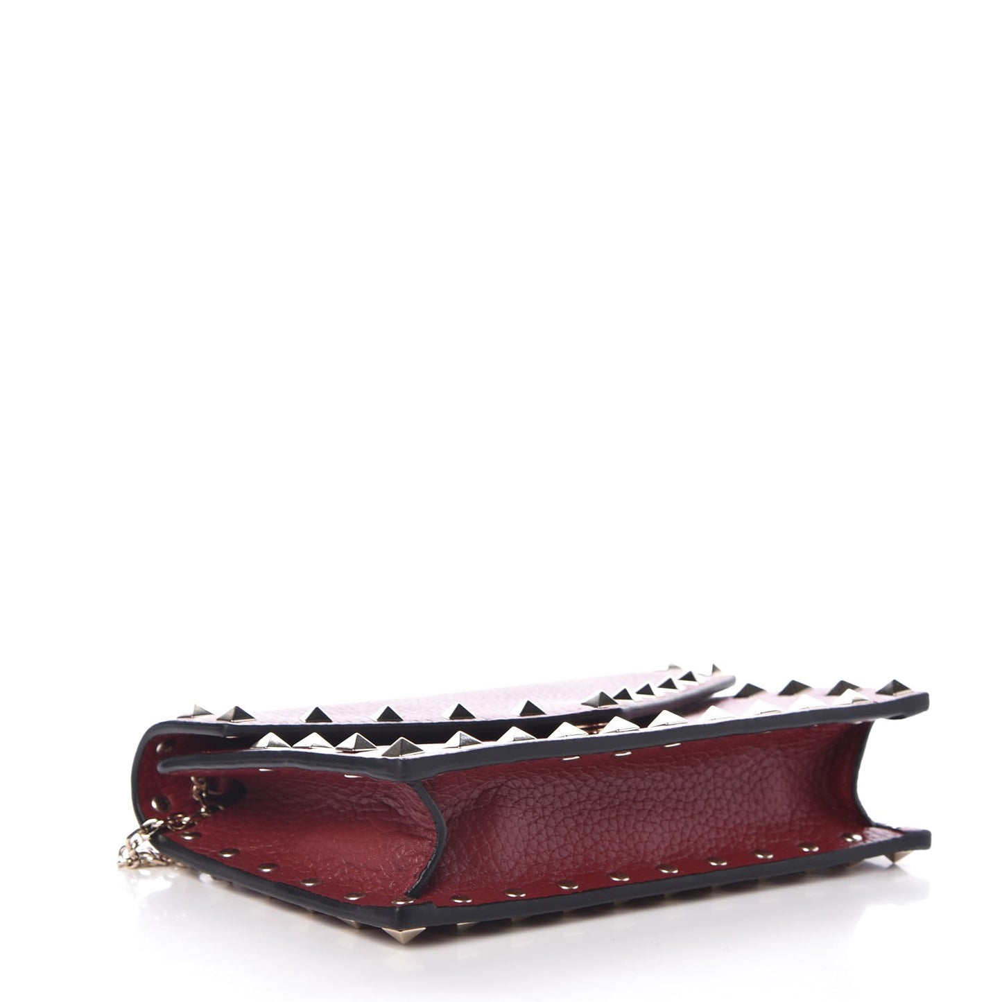 Pebbled Calfskin Rockstud Envelope Wallet on Chain Rubino