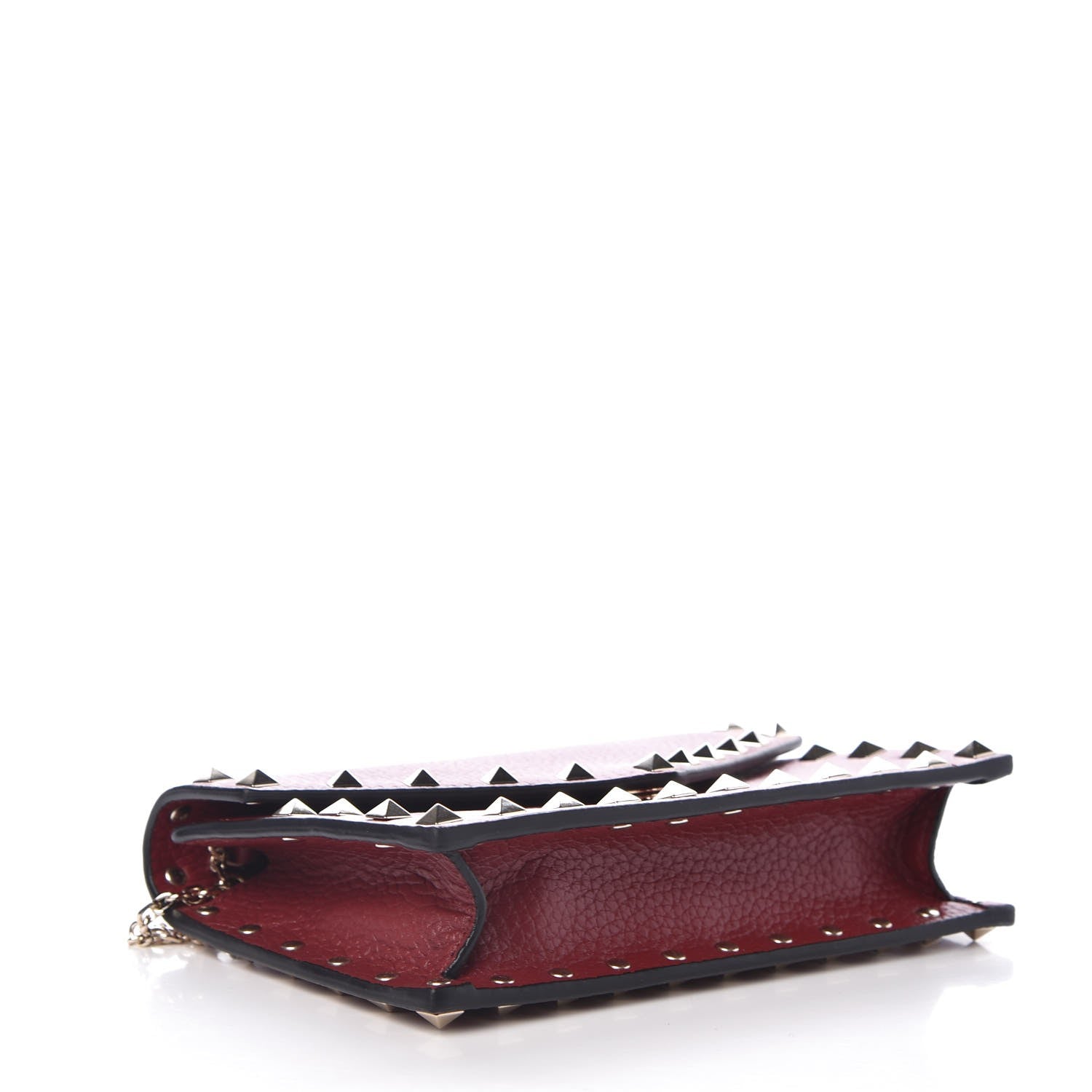 Valentino Garavani Pebbled Calfskin Rockstud Envelope Wallet on Chain Rubino 4 of 8