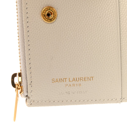 Saint Laurent Grain De Poudre Matelasse Chevron Monogram Zipped Card Case Crema Soft 6 of 7