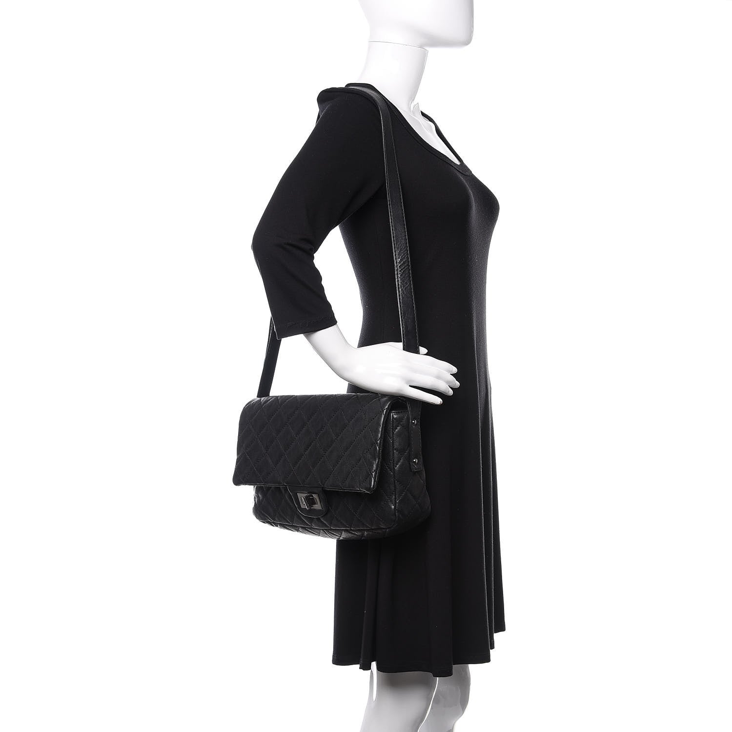 Chanel Calfskin Quilted Jumbo Easy Reissue Messenger Flap Black 2 of 13