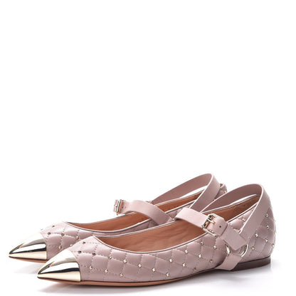 Valentino Garavani Lambskin Rockstud Spike Captoe Ballerina Flats 38 Poudre Gold 3 of 10