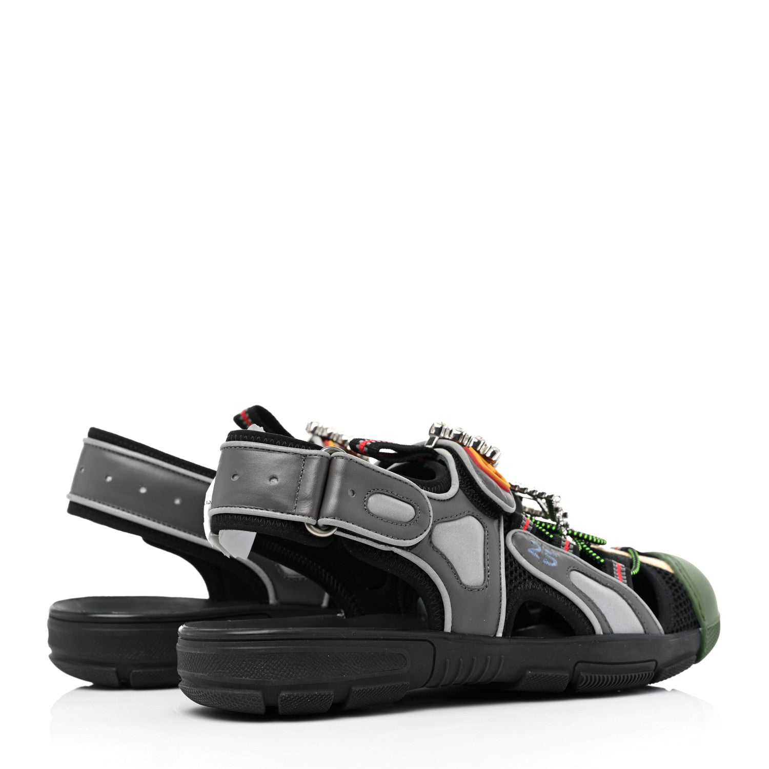 Gucci Mesh Fabric Tinsel Sport Sandals 38 Black Silver Green 4 of 7