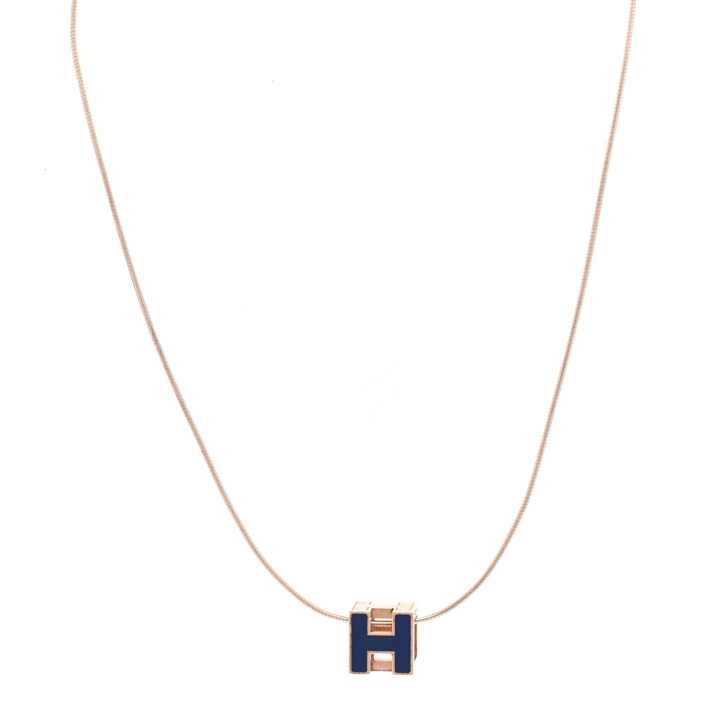 Rose Gold Lacquered Cage d'H Pendant Necklace Bleu Sature