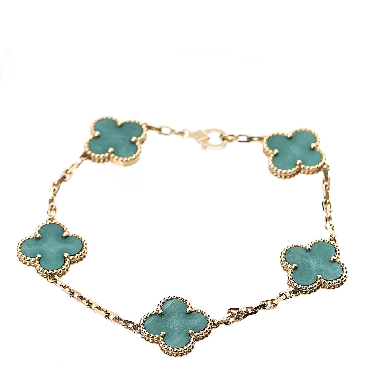Van Cleef & Arpels 18K Yellow Gold Malachite 5 Motifs Vintage Alhambra Bracelet 1 of 6