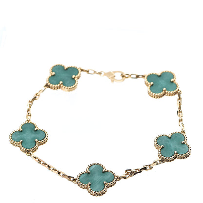 Van Cleef & Arpels 18K Yellow Gold Malachite 5 Motifs Vintage Alhambra Bracelet 1 of 6