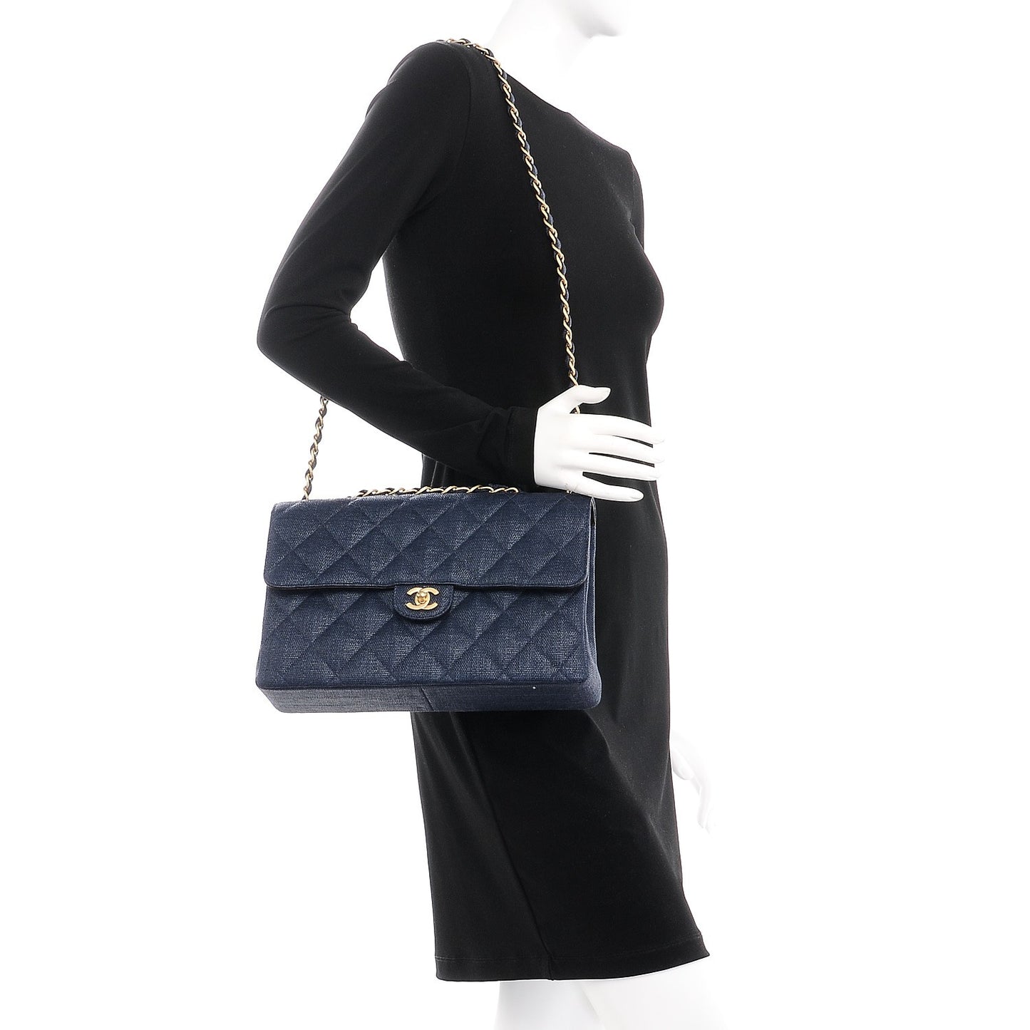 Toile Quilted Jumbo Single Flap Dark Blue