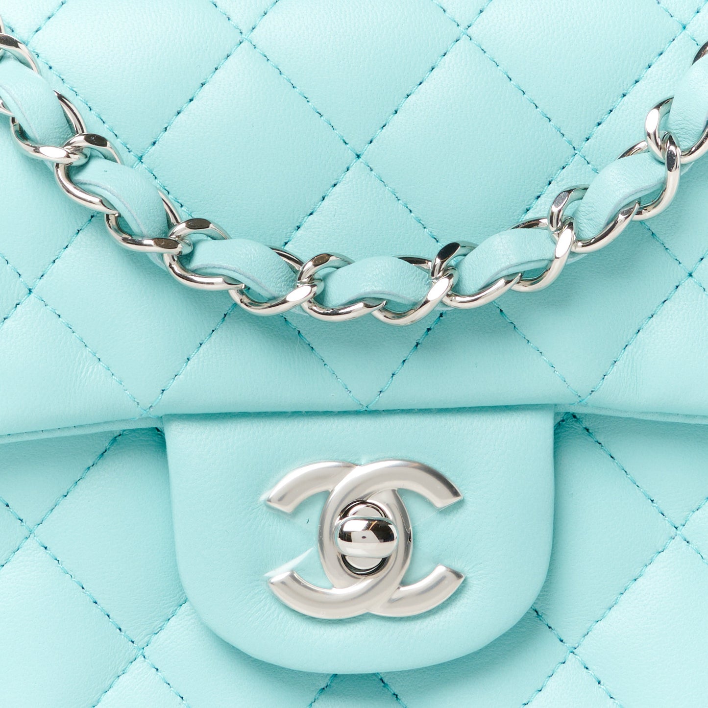 Lambskin Quilted Mini Rectangular Flap Light Blue