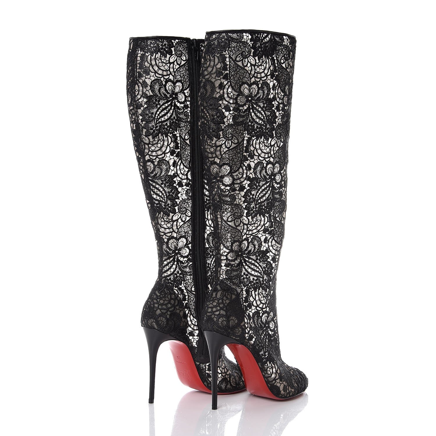 Christian Louboutin Mesh Guipure Wax Lace Kid Tennissina 100 Tall Boots 36 Black 4 of 7