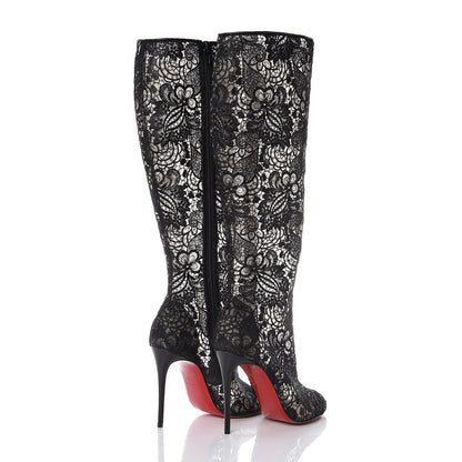 Christian Louboutin Mesh Guipure Wax Lace Kid Tennissina 100 Tall Boots 36 Black 4 of 7