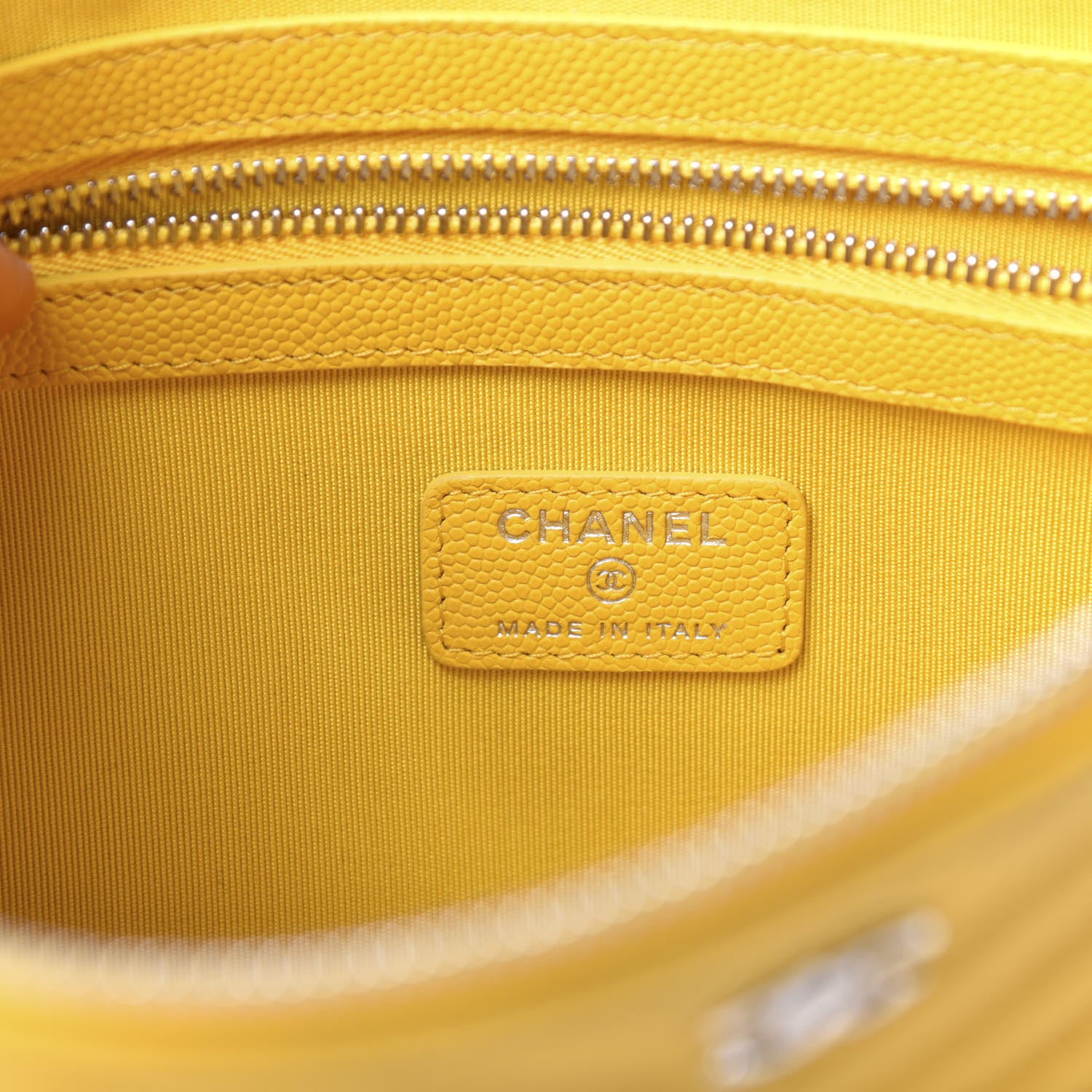 Chanel Caviar Chevron Quilted Medium Cosmetic Case Yellow 6 of 8