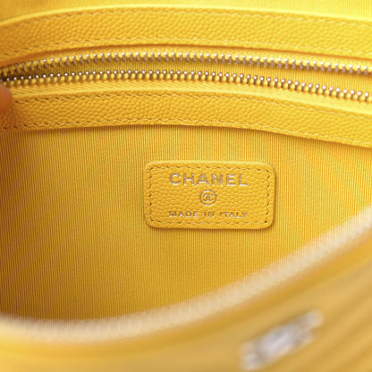 Chanel Caviar Chevron Quilted Medium Cosmetic Case Yellow 6 of 8