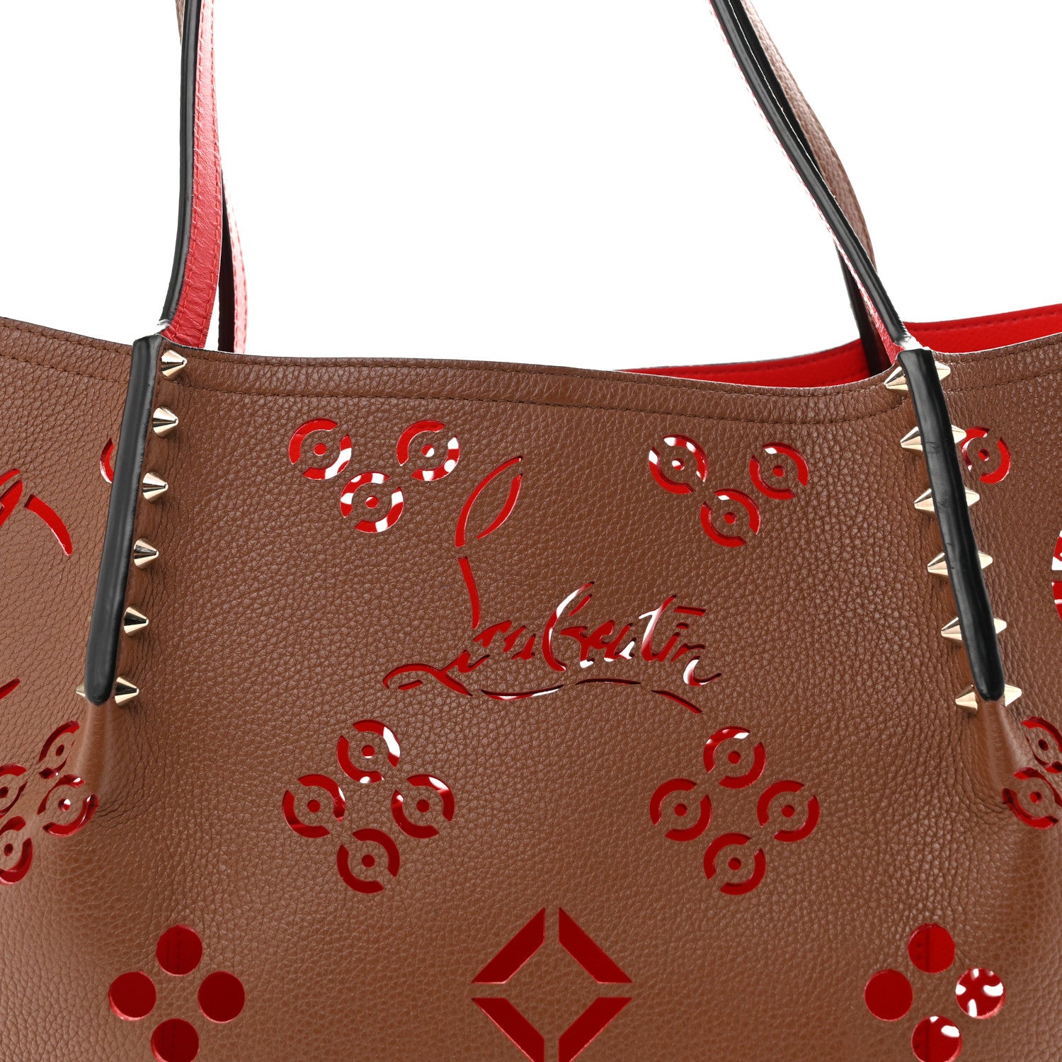 Christian Louboutin Calfskin Loubinthesky Small Perforated Cabarock Spikes Tote Biscotto 7 of 14