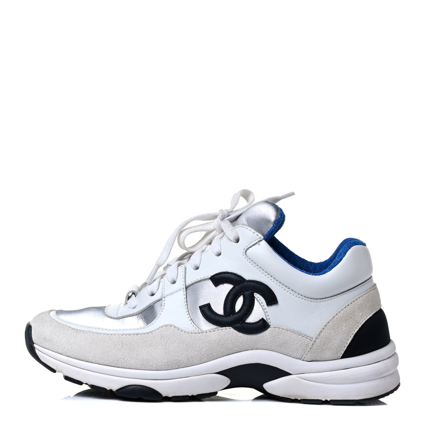 Suede Calfskin Womens CC Sneakers 37 White Silver Blue