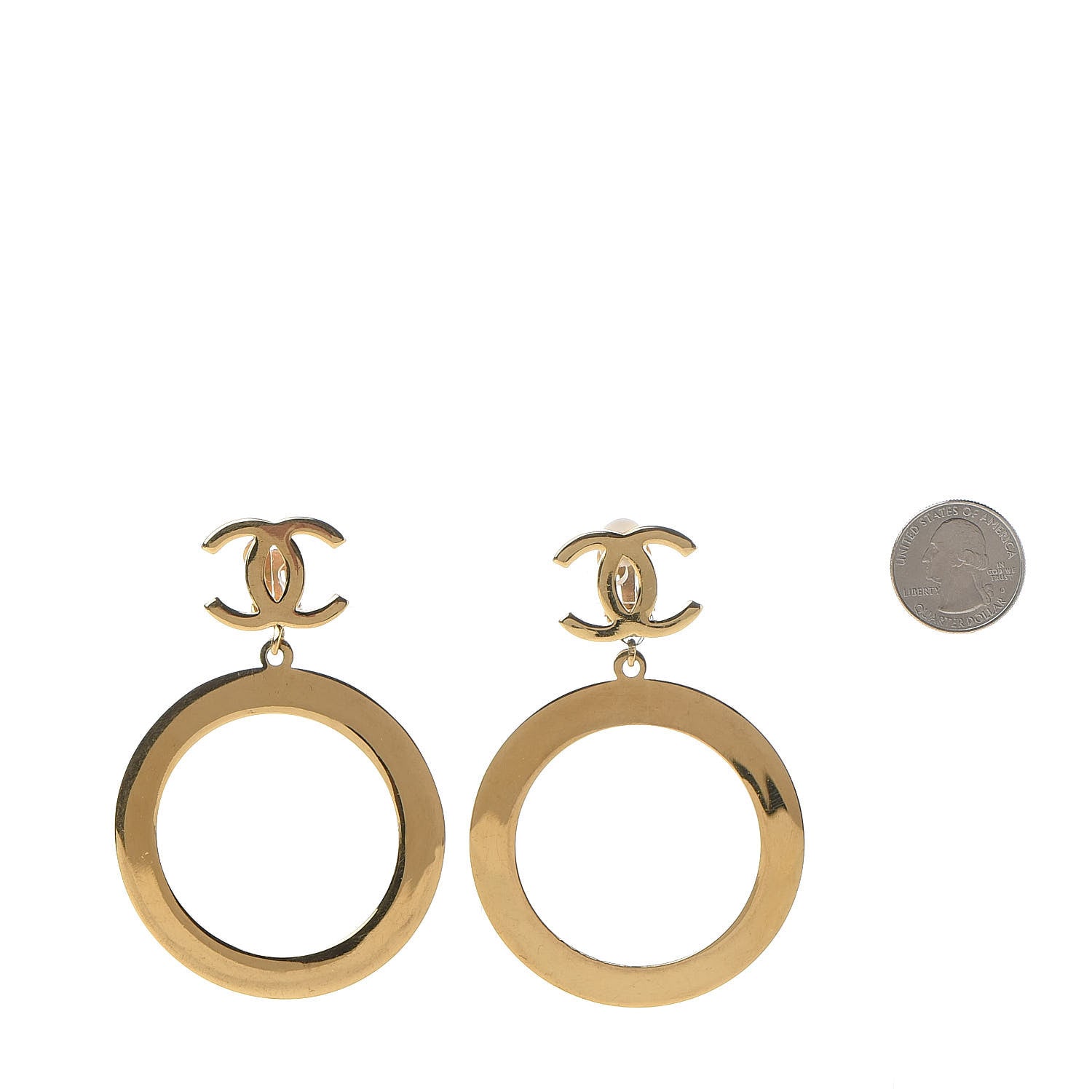 Chanel CC Hoop Clip On Earrings Gold 2 of 5