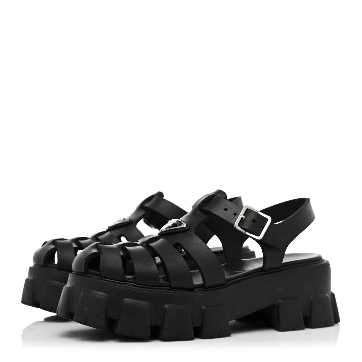 Prada Foam Rubber Triangle Logo Monolith 55mm Cage Sandals 39 Black 3 of 13