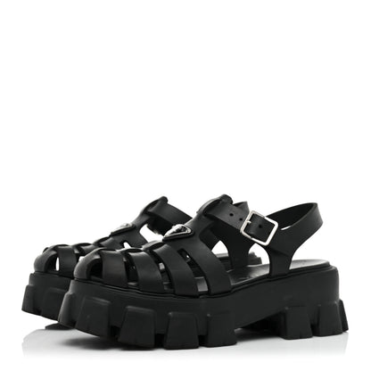Prada Foam Rubber Triangle Logo Monolith 55mm Cage Sandals 39 Black 3 of 13