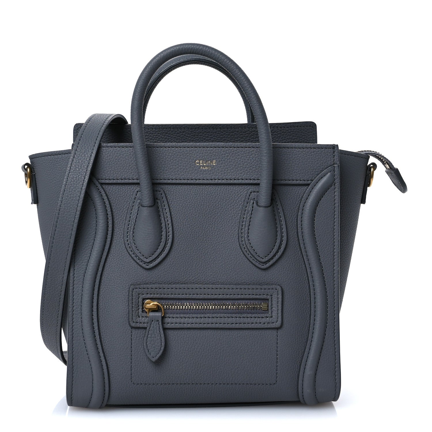 Celine Drummed Calfskin Nano Luggage Kohl 1 of 14