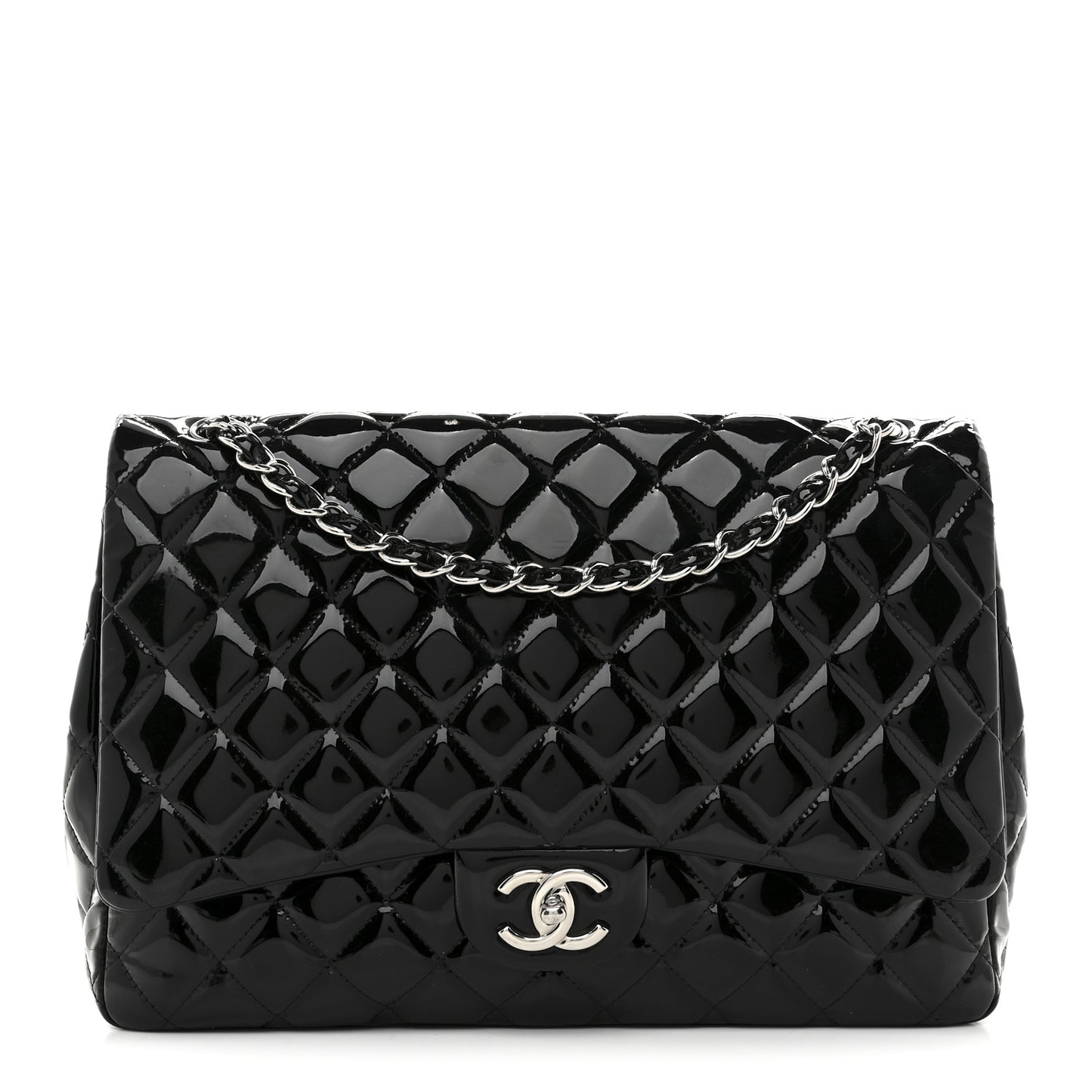 Patent Quilted Maxi Double Flap Black
