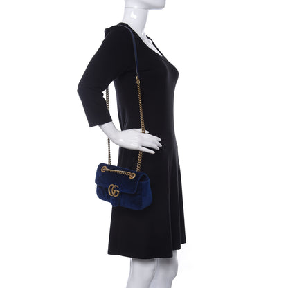 Gucci Velvet Matelasse Mini GG Marmont Shoulder Bag Cobalt Blue 2 of 10
