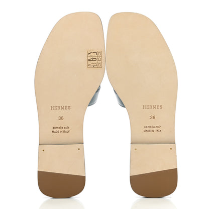 Hermes Box Calfskin Oran Sandals 36 Bleu Pinede 5 of 9