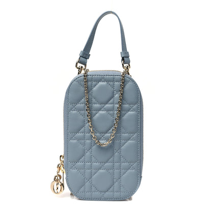 Christian Dior Lambskin Cannage Lady Dior Phone Holder Cloud Blue 1 of 10