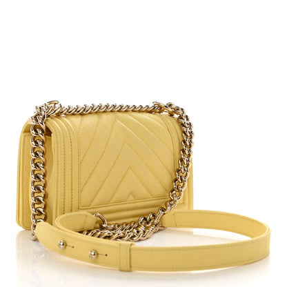 Chanel Caviar Chevron Quilted Small Boy Flap Yellow 3 of 11
