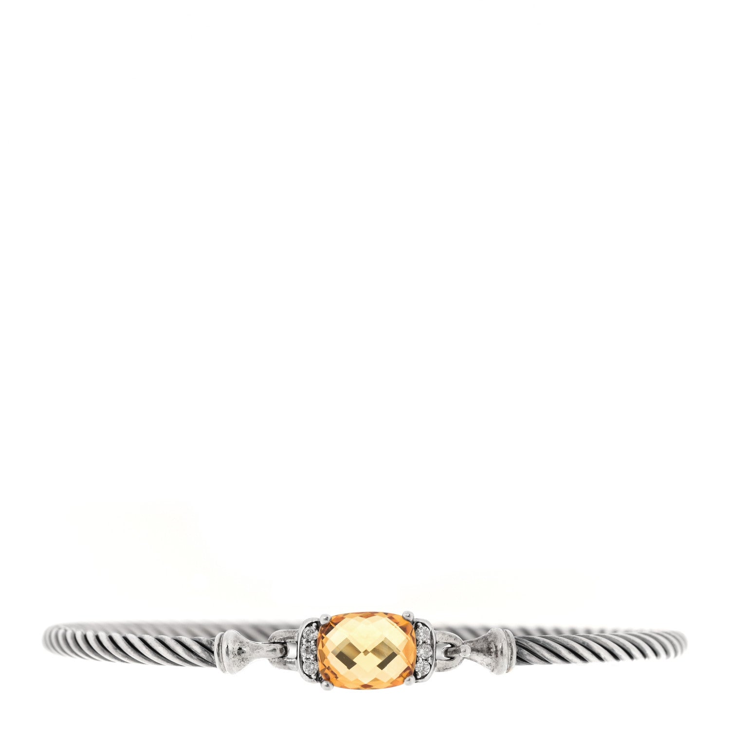 David Yurman Sterling Silver Diamond Citrine 3mm Petite Wheaton Bracelet 1 of 4