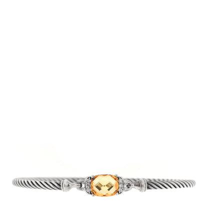 David Yurman Sterling Silver Diamond Citrine 3mm Petite Wheaton Bracelet 1 of 4