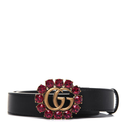 Gucci Calfskin Crystal Double G 30mm Belt 80 32 Black 1 of 6