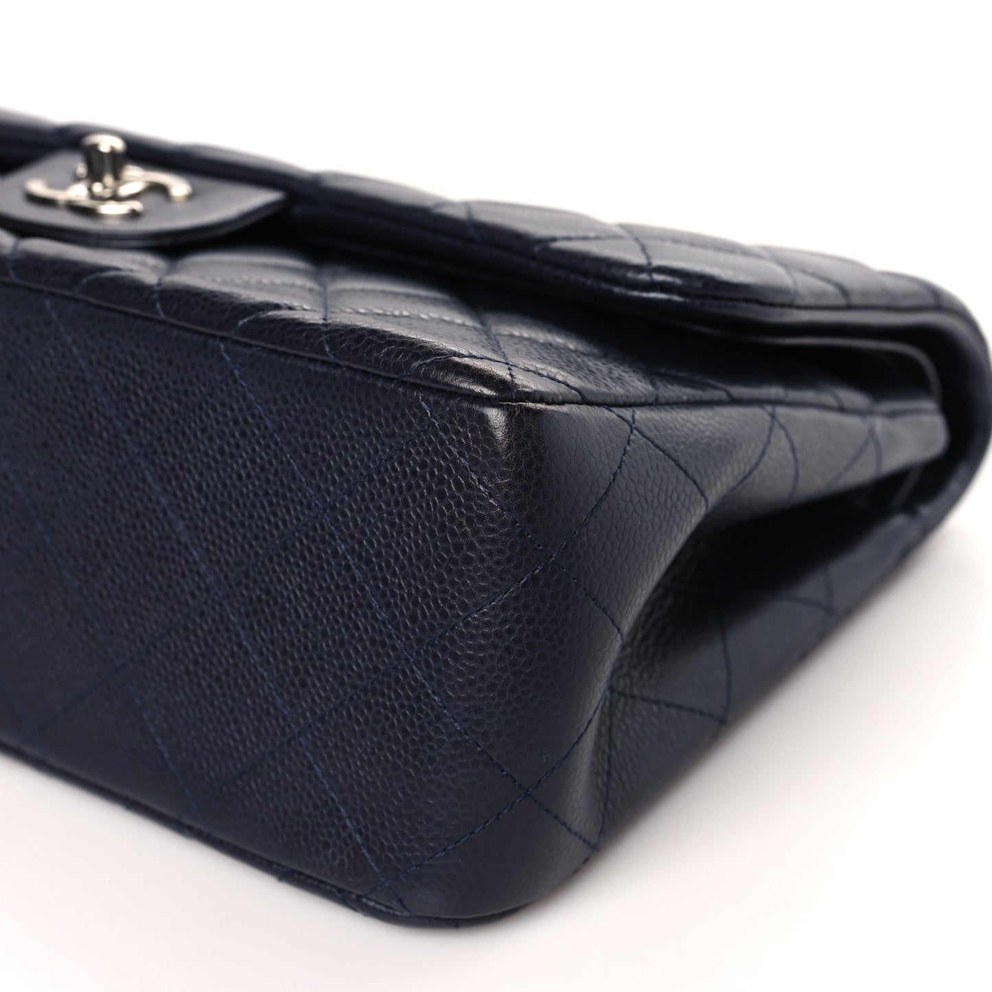 Caviar Quilted Jumbo Double Flap Navy Blue