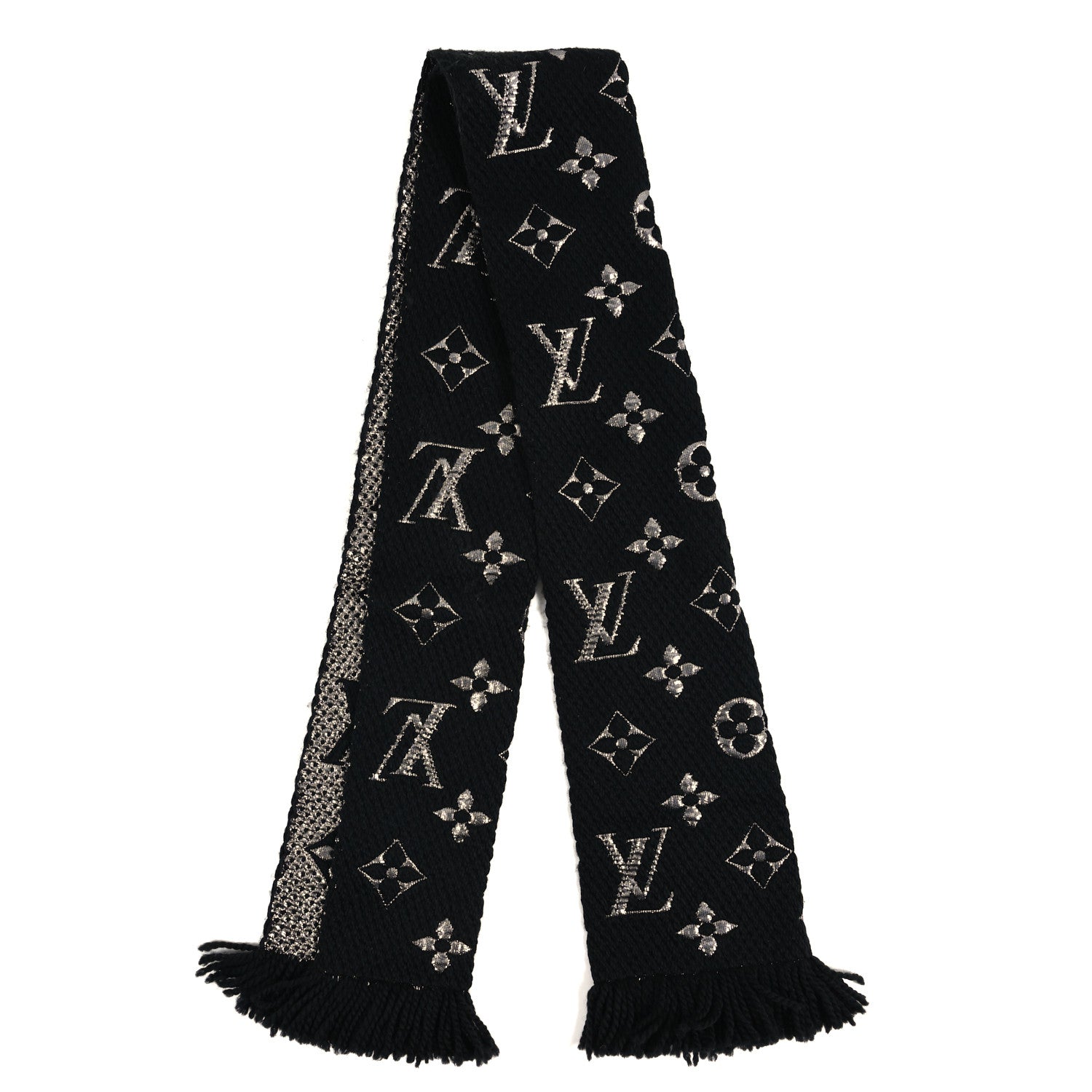 Louis Vuitton Wool Silk Logomania Shine Scarf Black 2 of 3