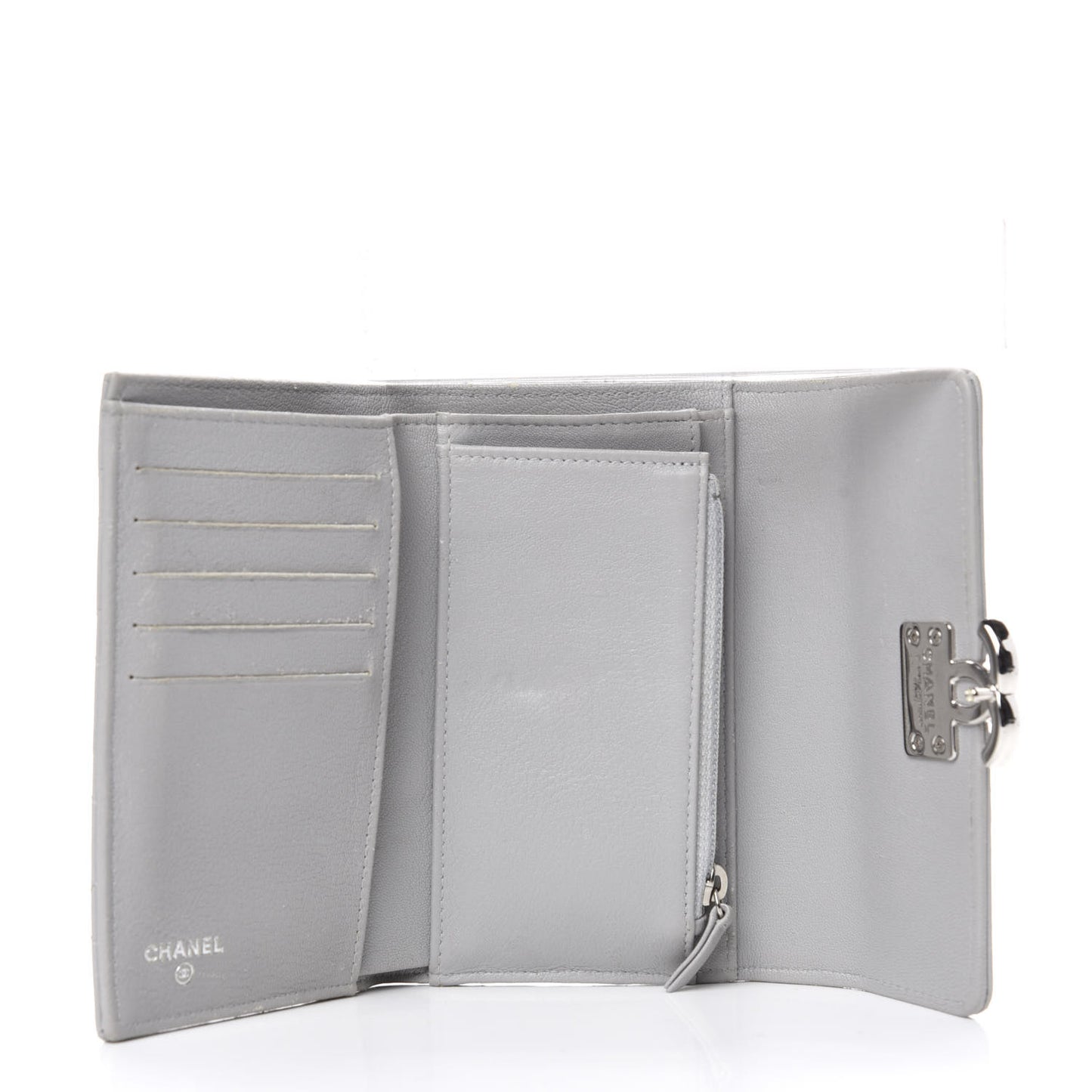 Lambskin Quilted CC Box Flap Wallet Grey