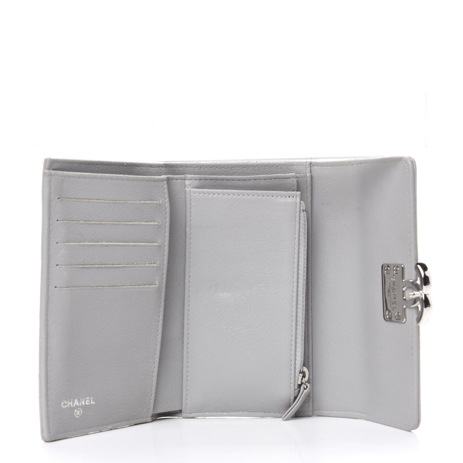 Chanel Lambskin Quilted CC Box Flap Wallet Grey 5 of 11