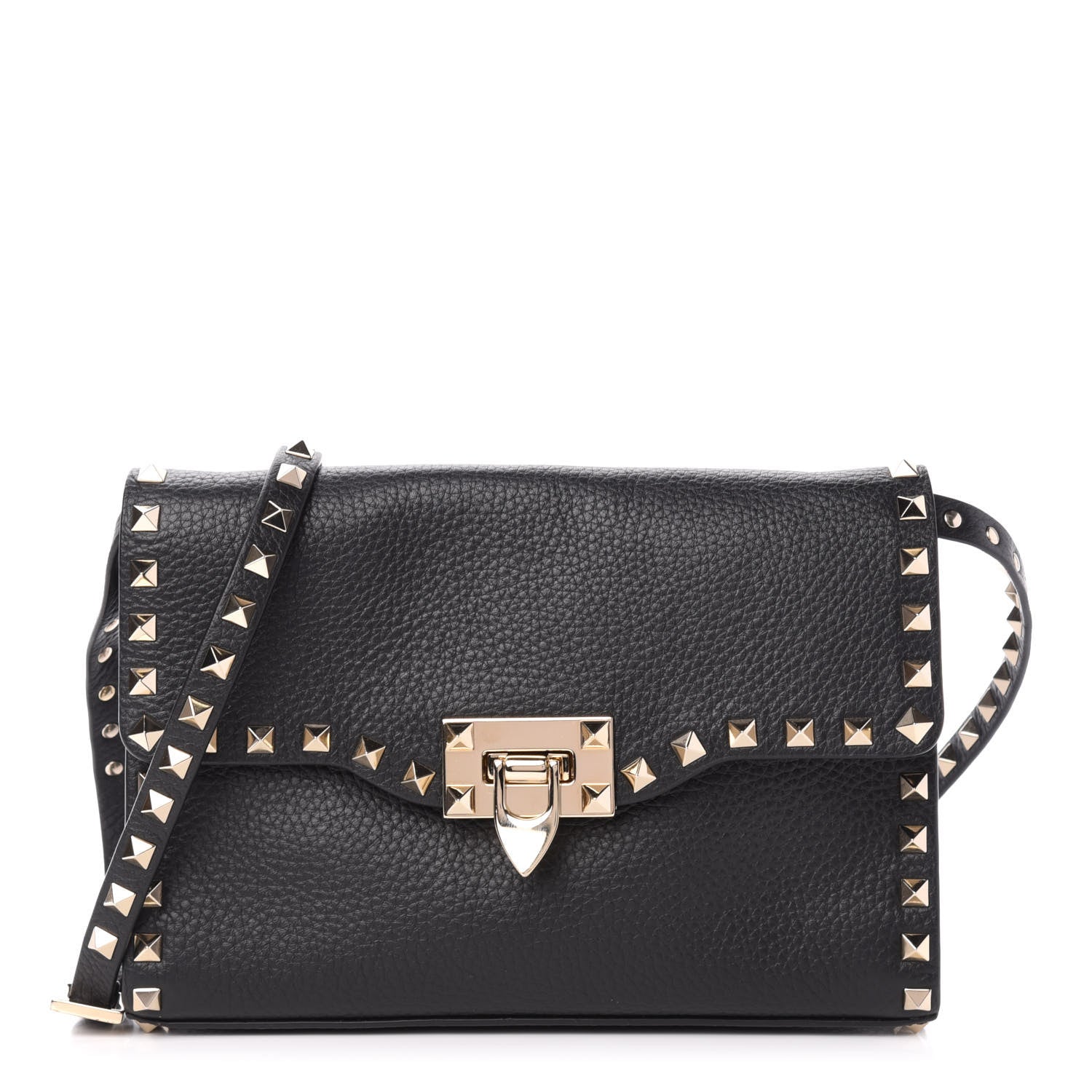 Valentino Garavani Pebbled Calfskin Medium Rockstud Flip Lock Crossbody Bag Black 1 of 9