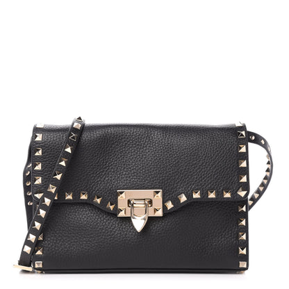 Valentino Garavani Pebbled Calfskin Medium Rockstud Flip Lock Crossbody Bag Black 1 of 9
