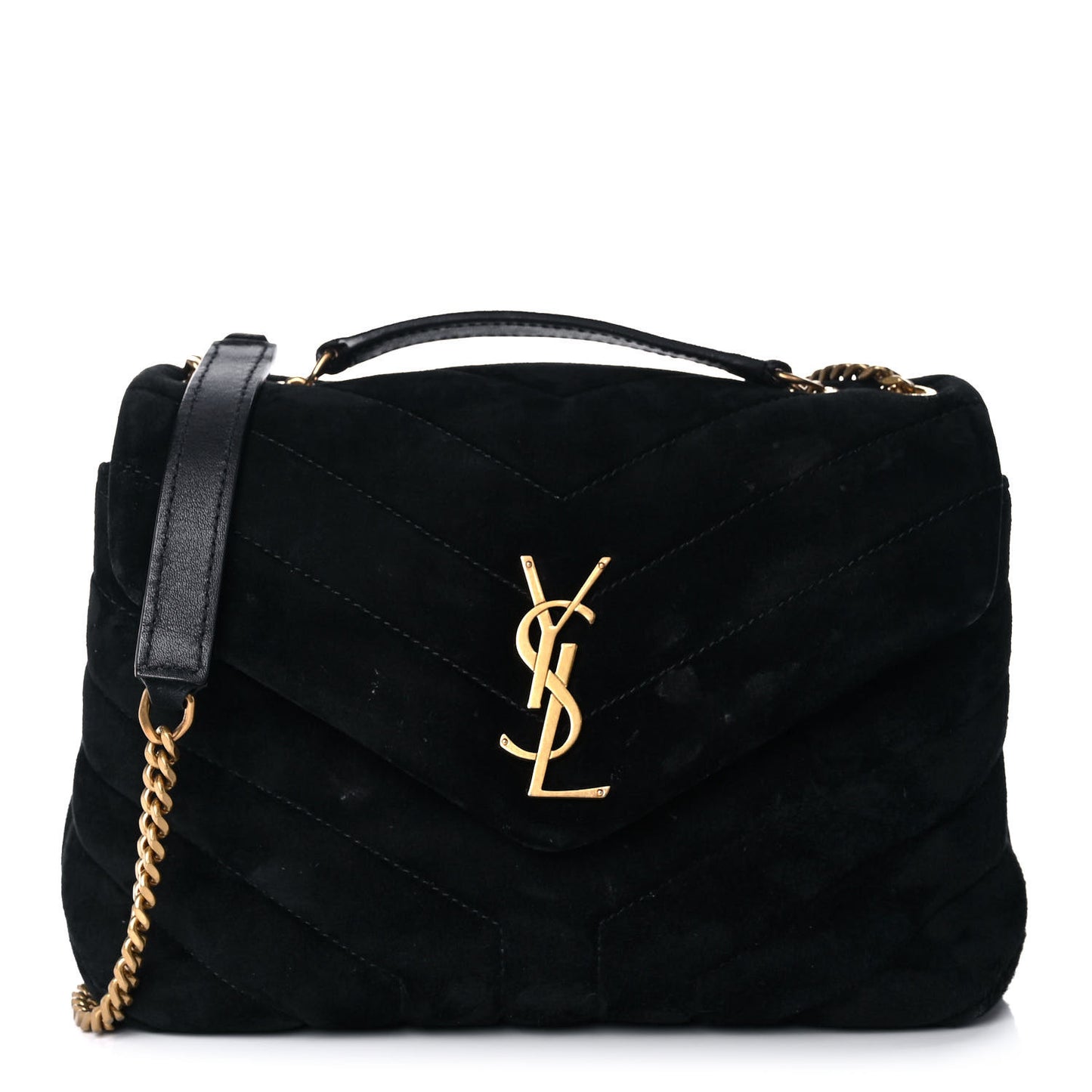 Velvet Y Quilted Monogram Small Loulou Chain Satchel Black