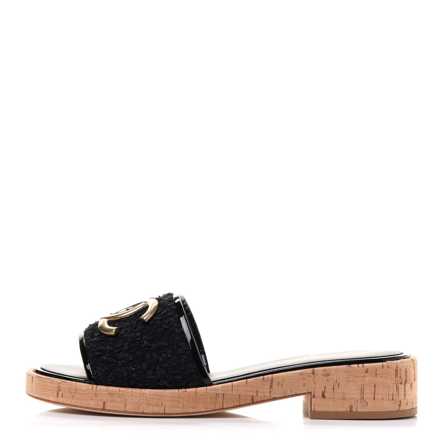 Tweed Cork CC Chain Mule Sandal 39.5 Black