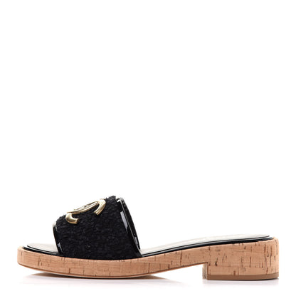 Chanel Tweed Cork CC Chain Mule Sandal 39.5 Black 1 of 11