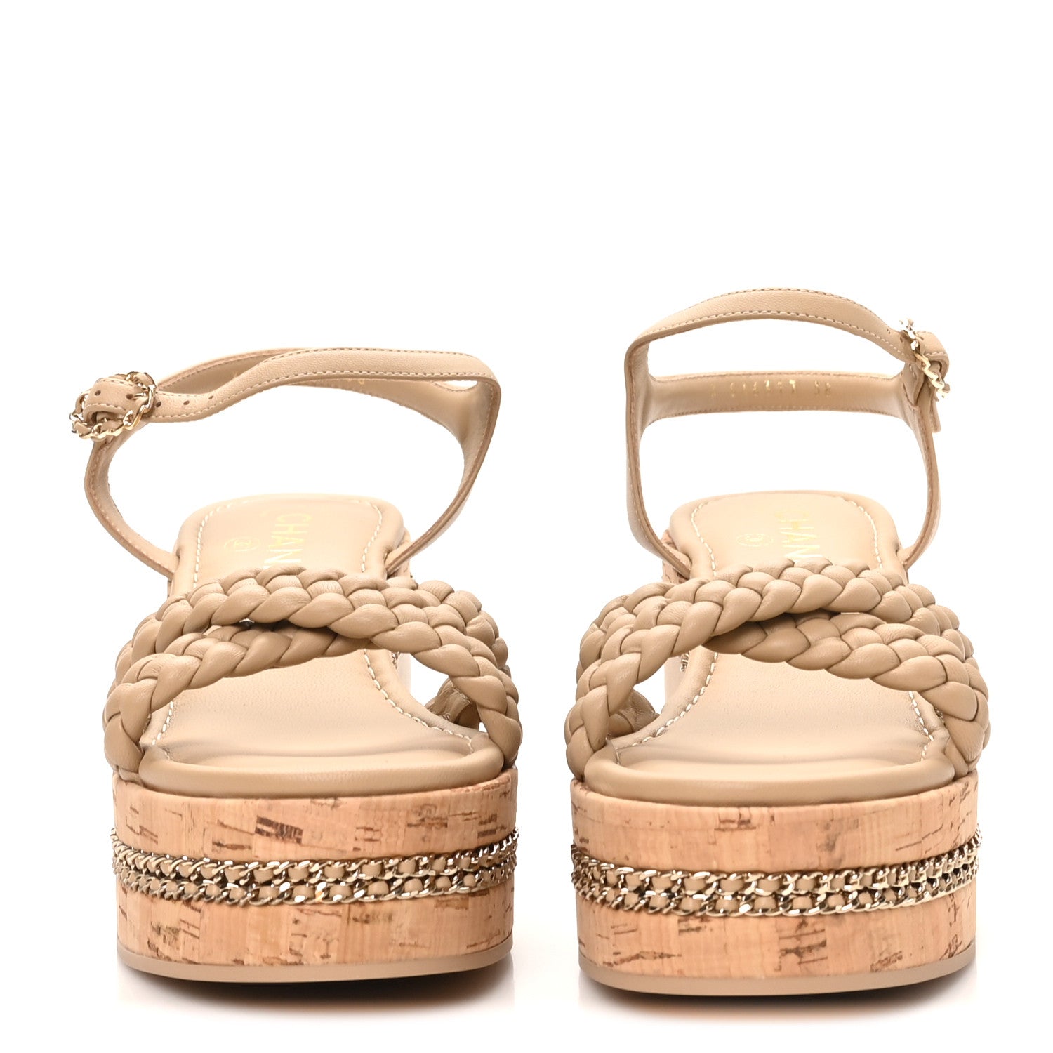 Chanel Lambskin Espadrille Braided Platform Sandals 38 Beige 2 of 9