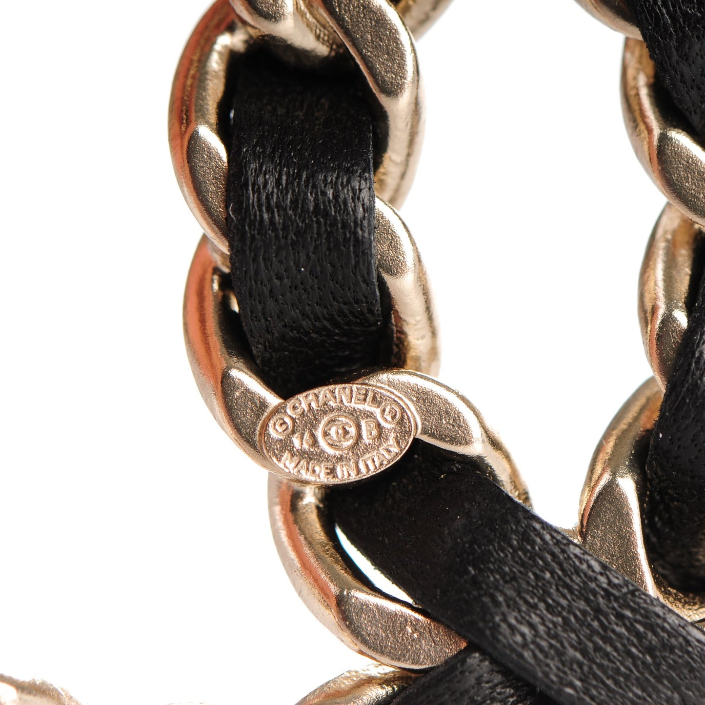 Lambskin Chain CC Brooch Black Gold