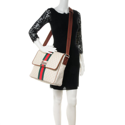 Gucci Monogram Web Stripe Medium Flap Messenger Bag White 2 of 7