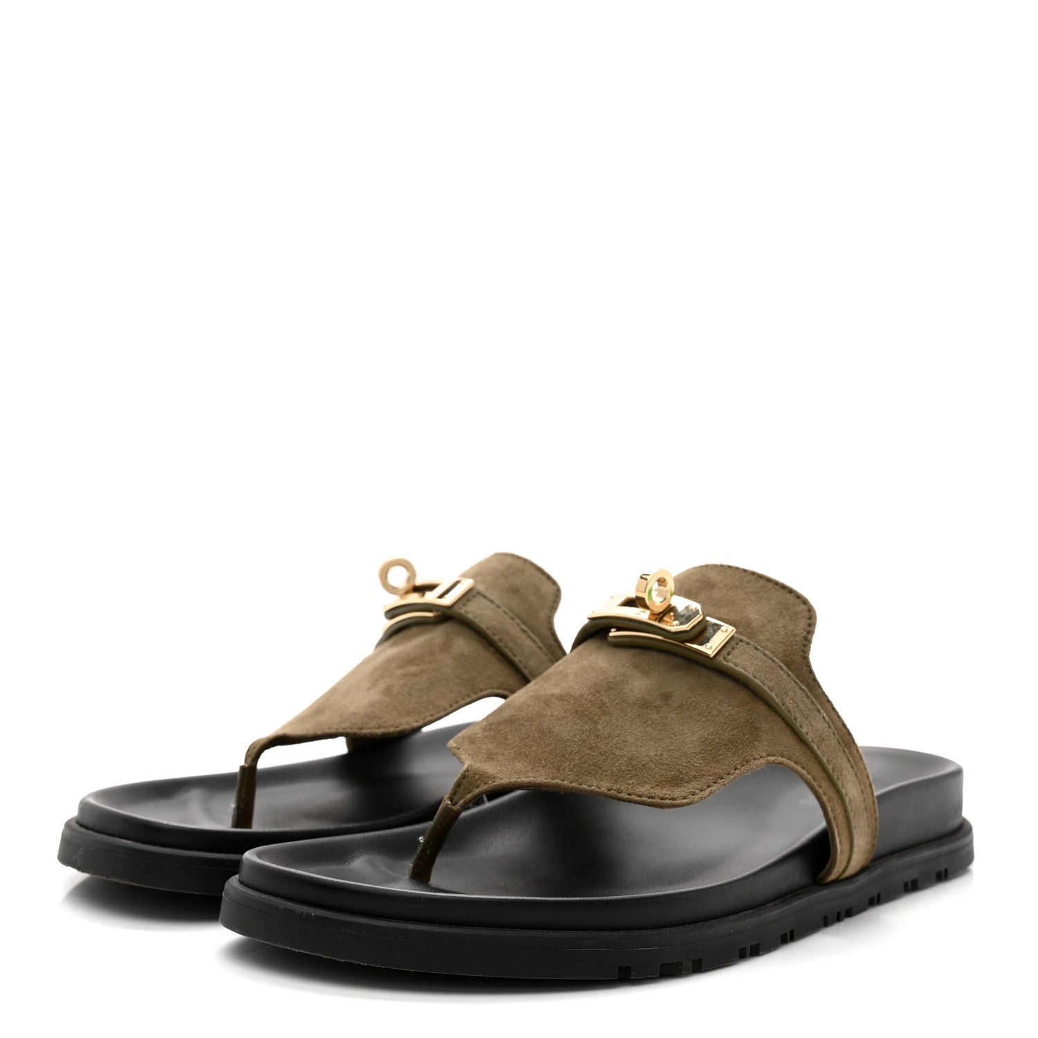 Hermes Suede Goatskin Womens Empire Sandals 37 Vert Toundra 3 of 10