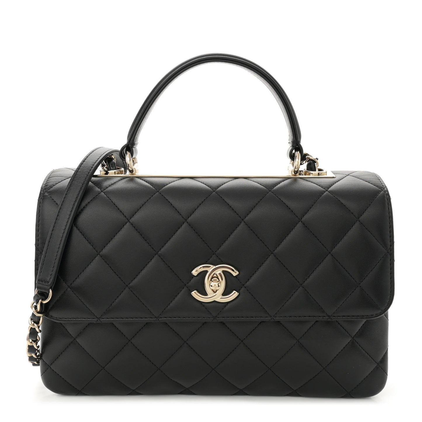 Lambskin Quilted Medium Trendy CC Flap Dual Handle Bag Black