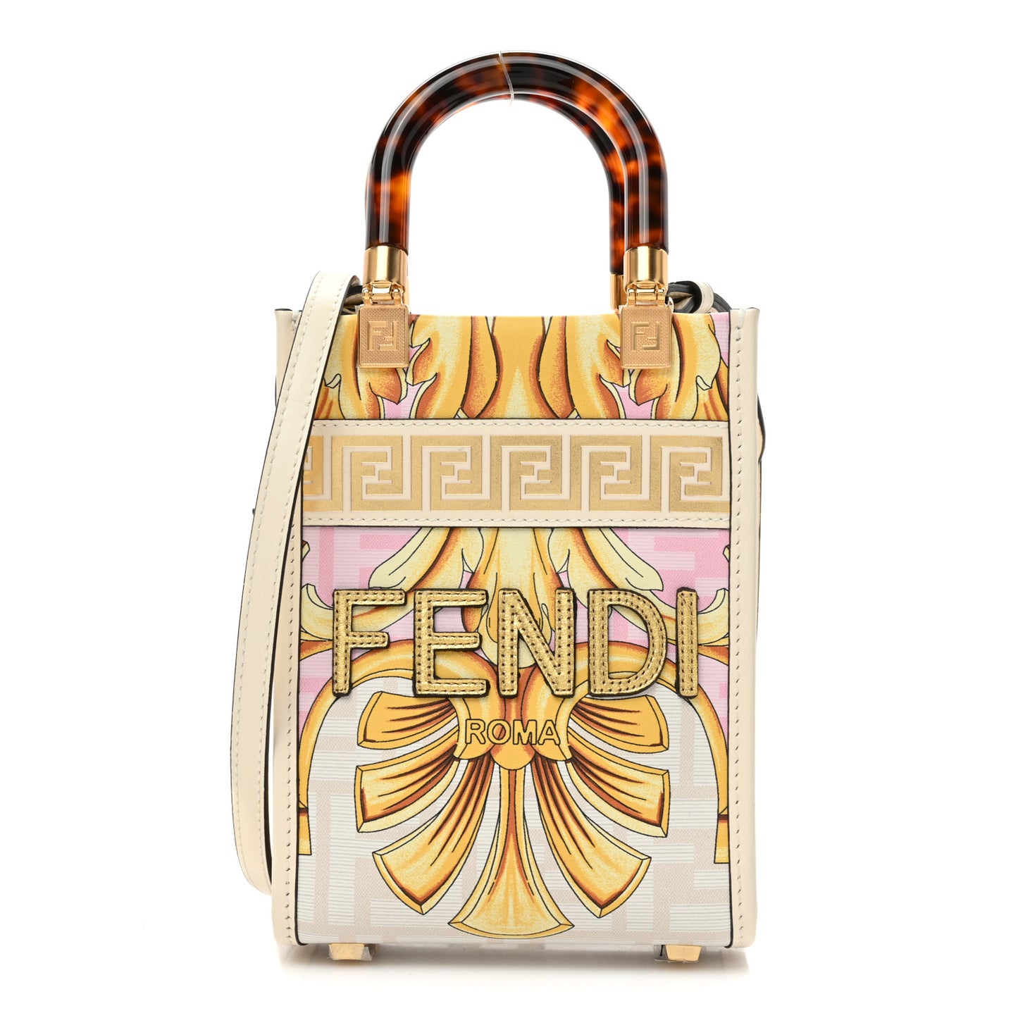 X VERSACE Calfskin Plexiglass Fendace FF Baroque Mini Fendi Sunshine Shopper Tote Gold Rosa White Ice Ciad