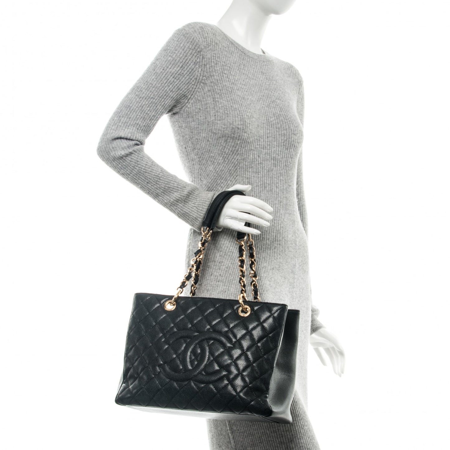 Caviar Quilted Grand Shopping Tote GST Black
