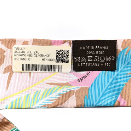 Hermes Silk Jaguar Quetzal Twilly Rose Beige Orange 4 of 4